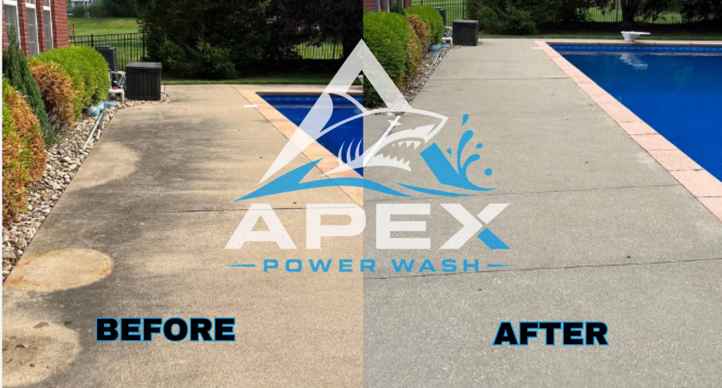 Before and after pool deck concrete cleaning