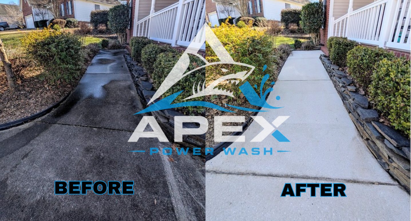 Before and after sidewalk and walkway pressure washing