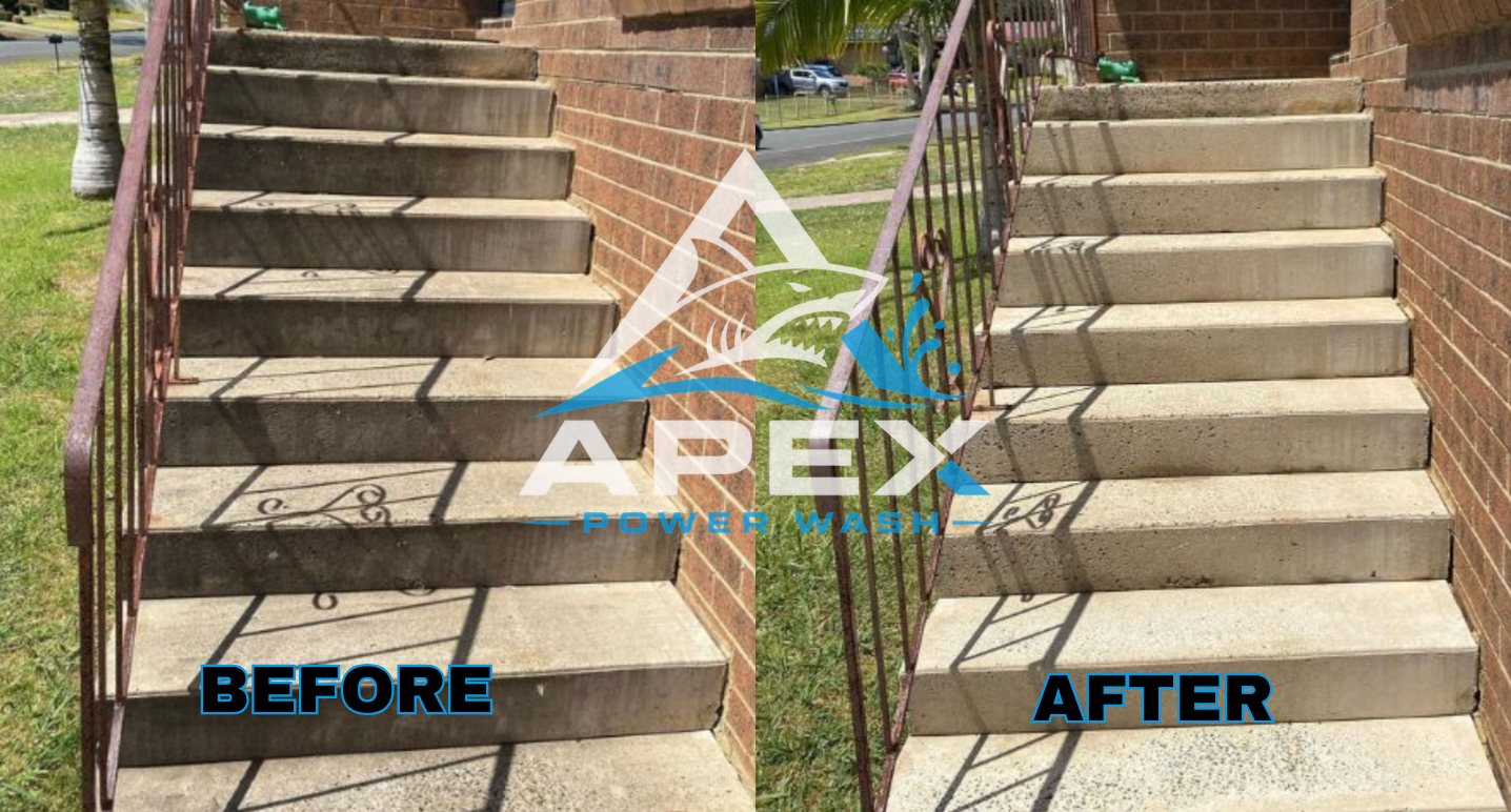 Before and after concrete steps cleaning